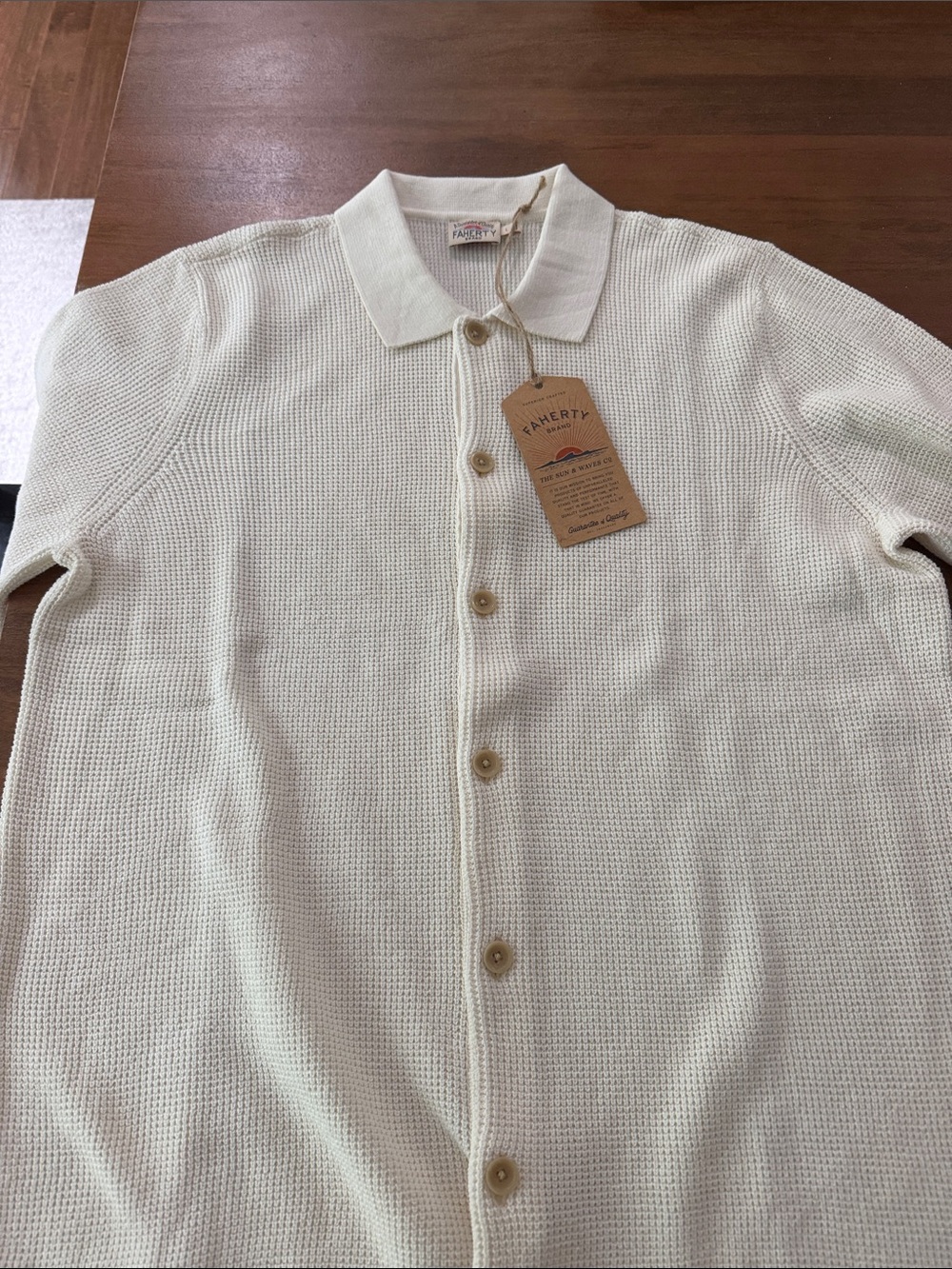 Faherty Cream Knit Button-Down Polo Shirt